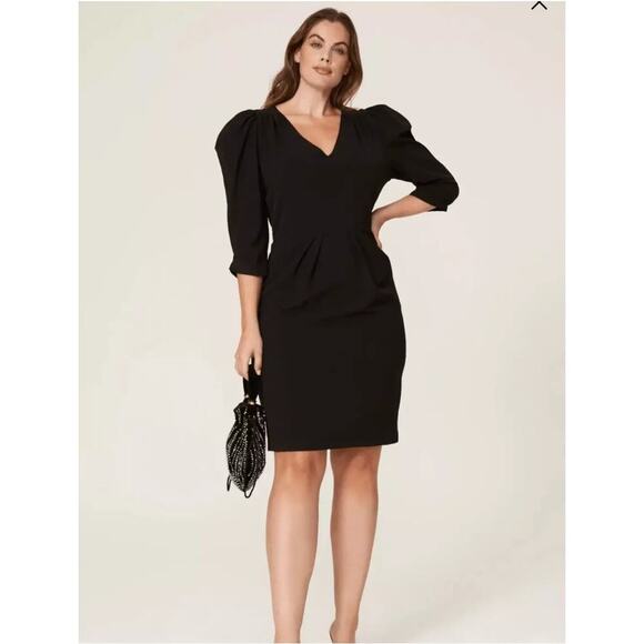 Black Halo Livia Puff-Sleeve Sheath Dress Cocktail LBD Holiday Elegant Size 6
